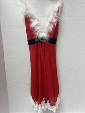 RSLOVE Womens Size Medium Christmas Lingerie Set Santa Babydoll Nightgown Red